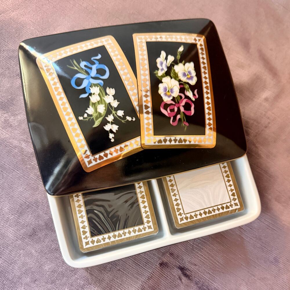 Sybil Connolly Tiffany & Co Porcelain Floral Playing Card Trinket Box